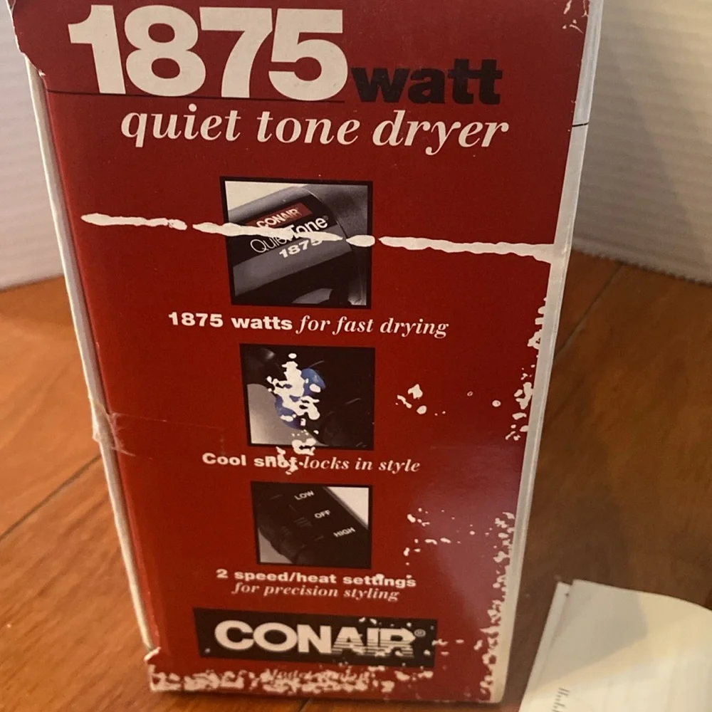 Conair Black QuietTone 1875 Watt Hair Dryer open box low/high settings